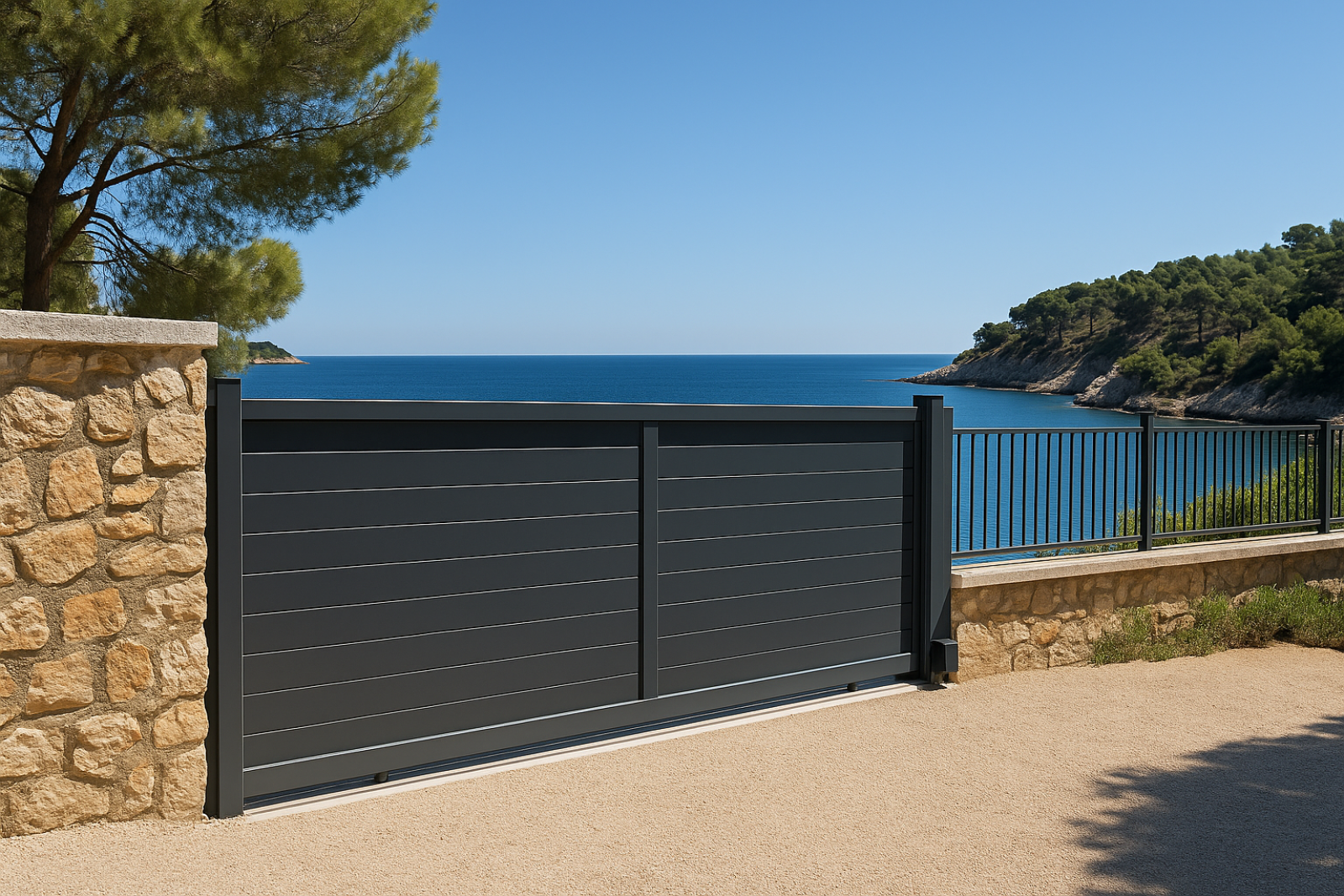 Installation d’un portail coulissant en aluminium en bord de mer à Carry le Rouet